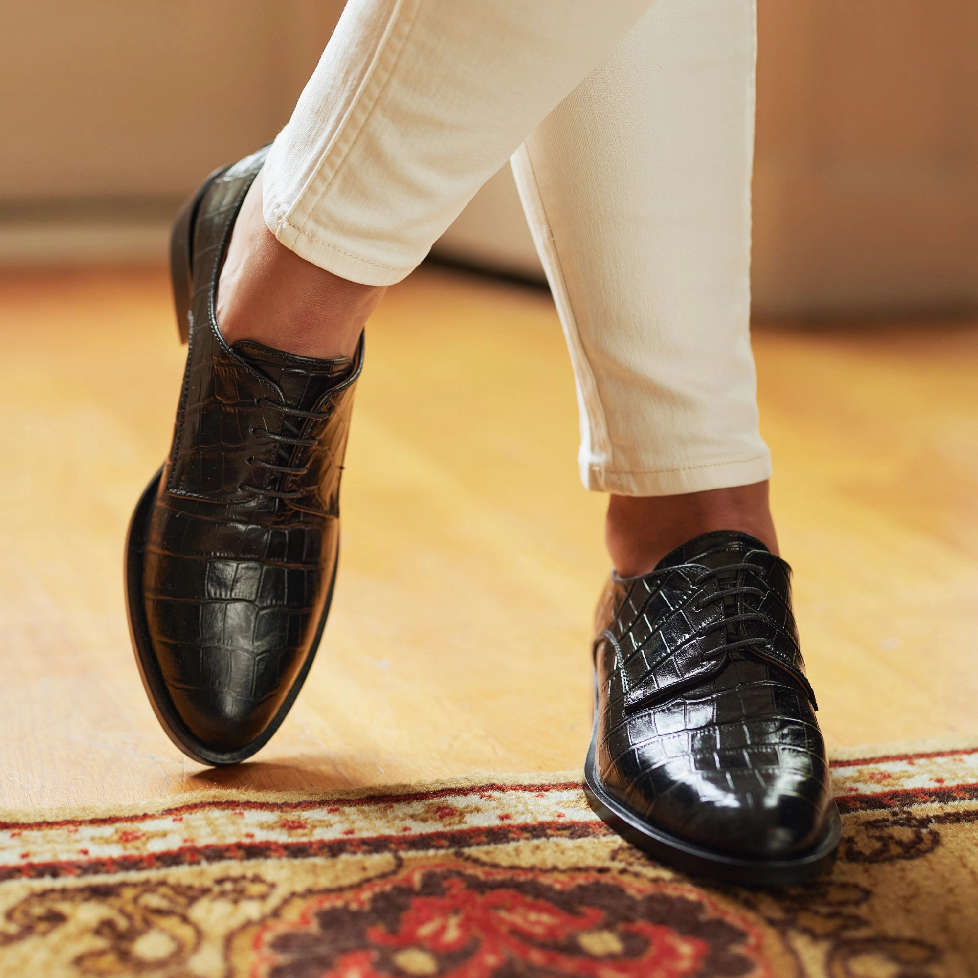 Vendme Ellen croco black calfskin leather lace-up shoes Full Leather Chelsea Boots