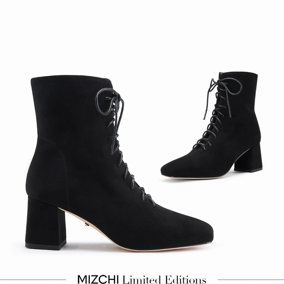 *MILO BLACK- suede lace up bootie Jada Ankle Boots