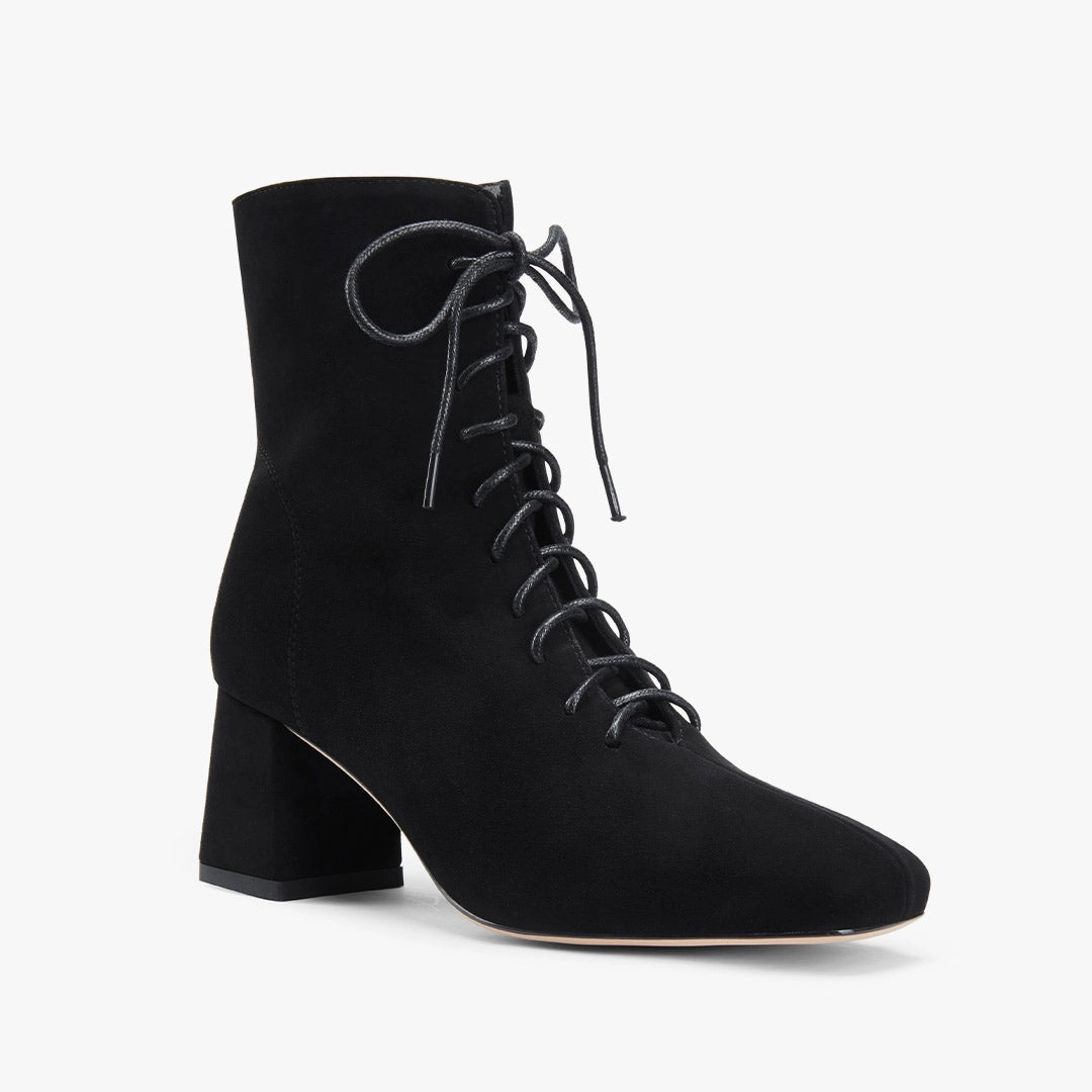*MILO BLACK- suede lace up bootie