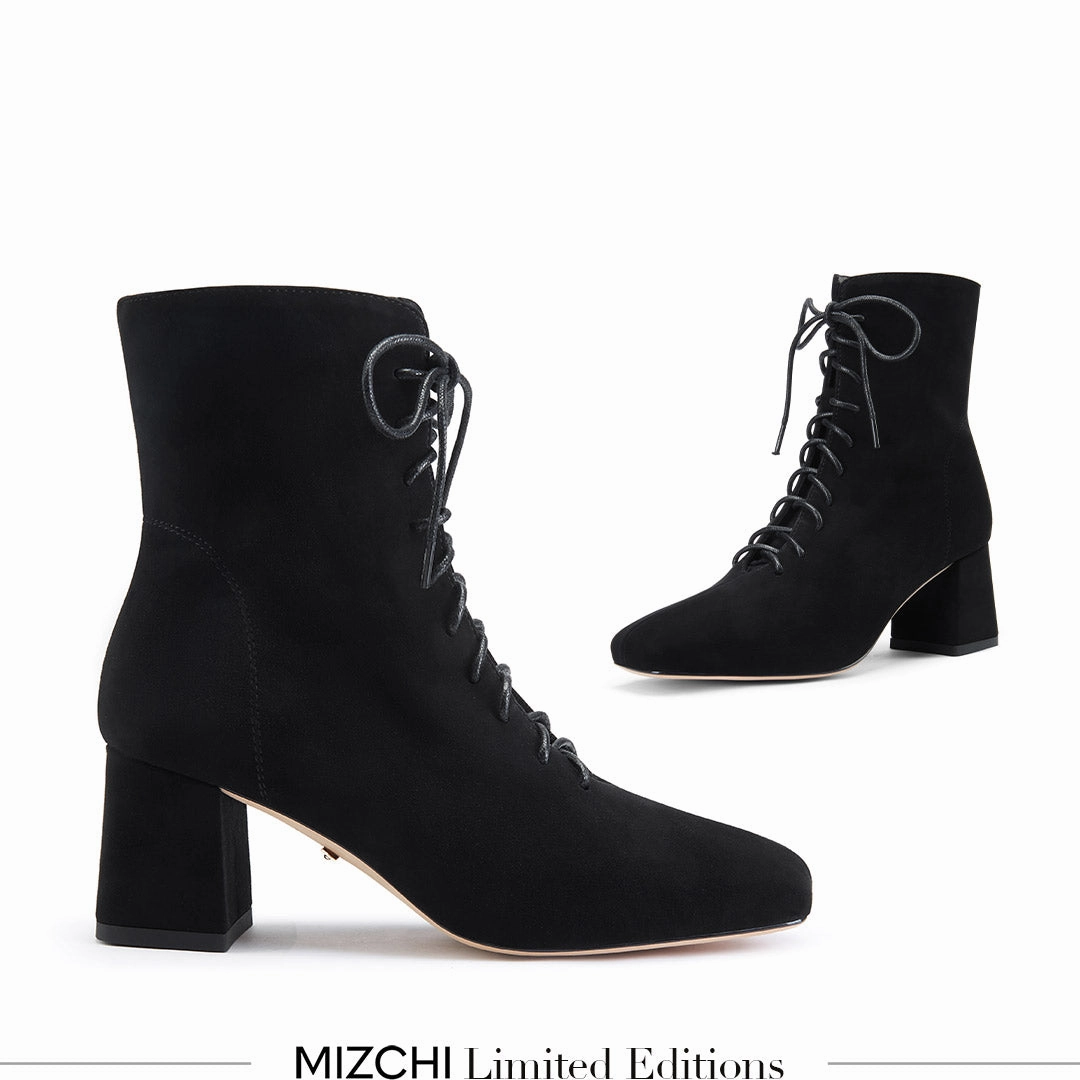 *MILO BLACK- suede lace up bootie