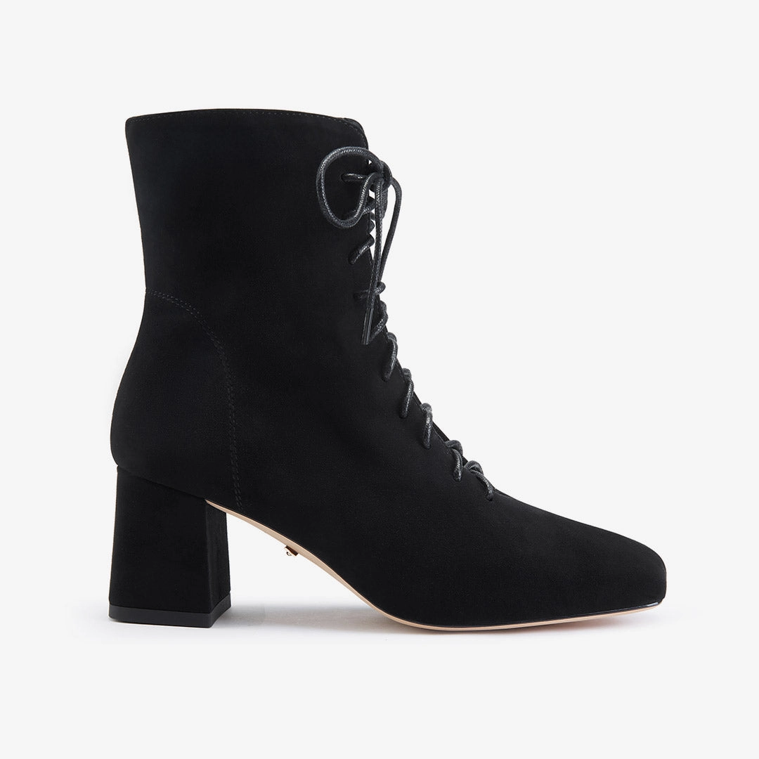 *MILO BLACK- suede lace up bootie Soft Comfy Ankle Boots