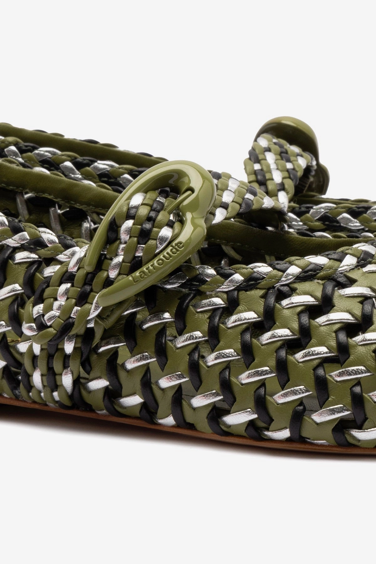 Naturalizer Shoes Mary Janes Verona Macrame Ballet Flat In Seaweed, Black and Silver Metallic Leather