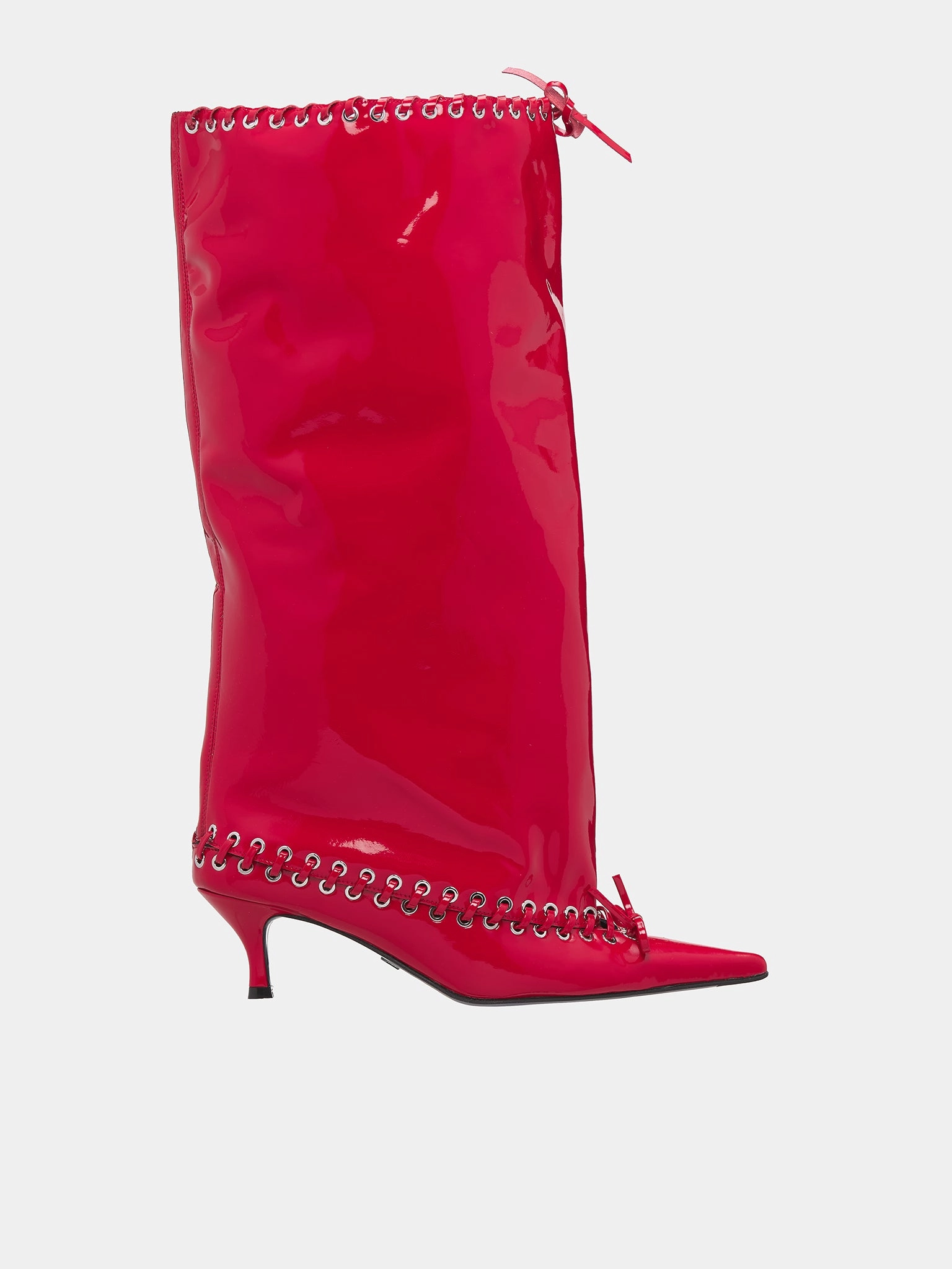 Magda Rubber Chelsea Boots Patent Level Knee Boots (SH07-PATENT-RED)