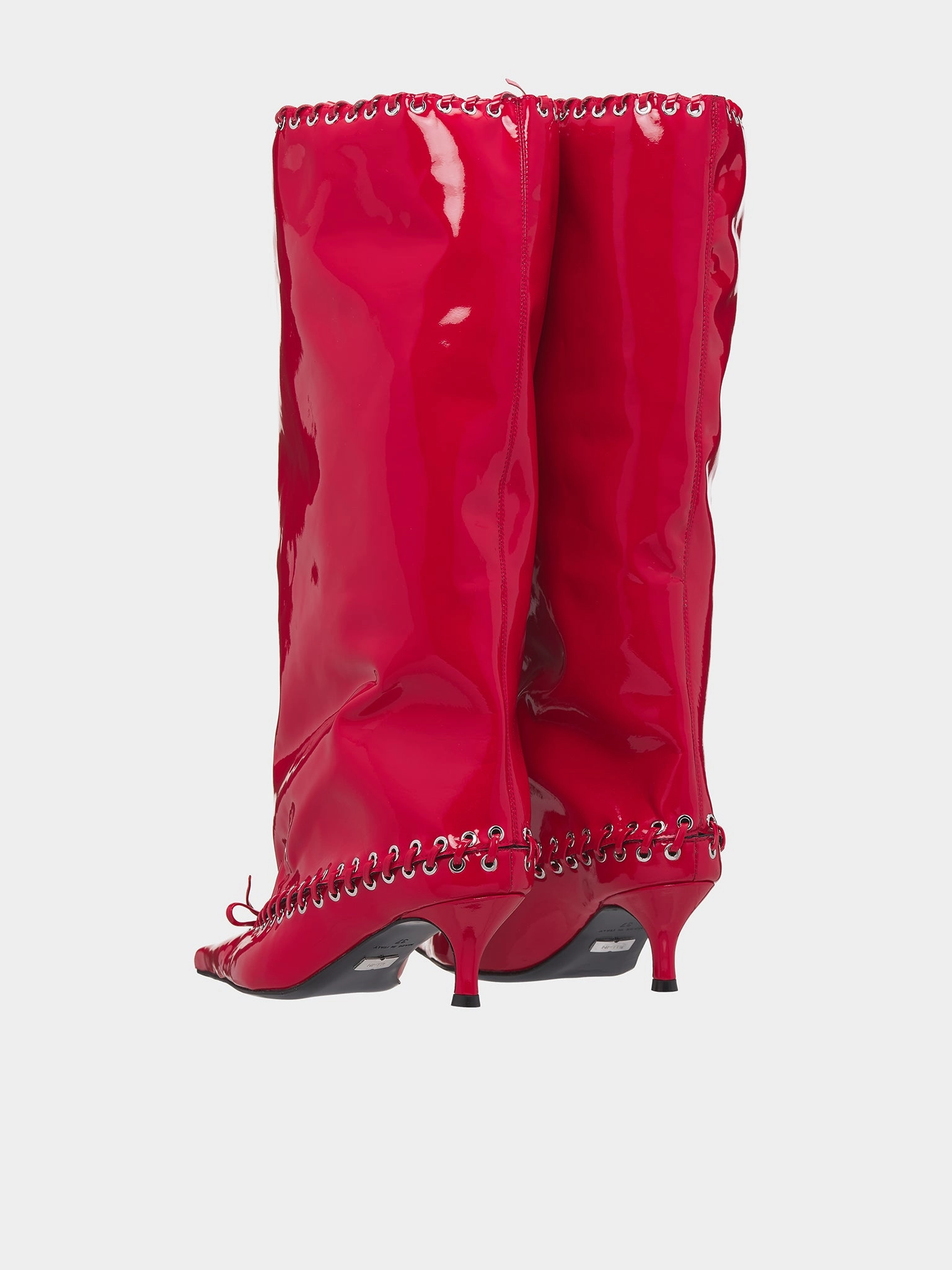 Suedette Chunky Chelsea Boots Patent Level Knee Boots (SH07-PATENT-RED)