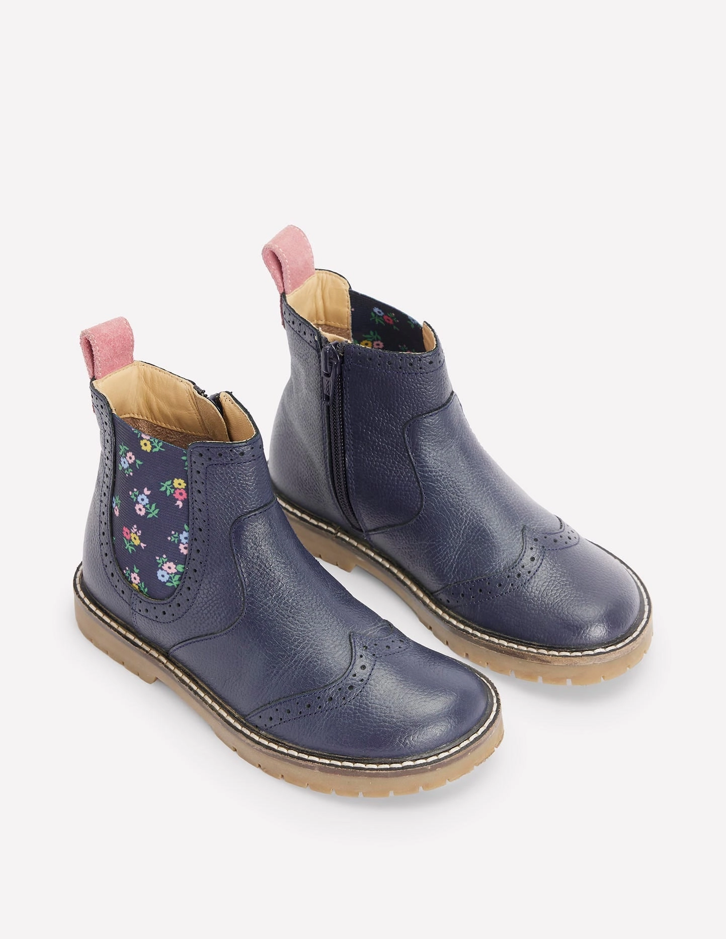 Leather Chelsea Boots-College Navy Floral Chelsea Lug Sole Boots