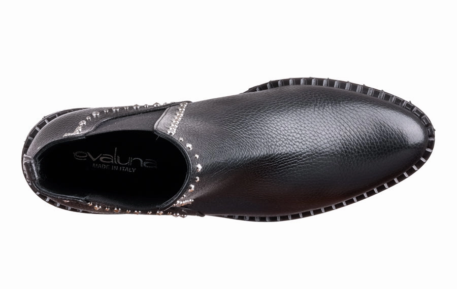 Low Heel Ankle Boots With Fringe Eva Studs Black Leather