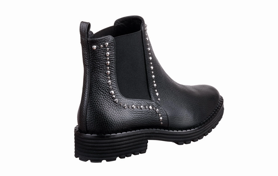 Eva Studs Black Leather Styling Ankle Boots With Dresses