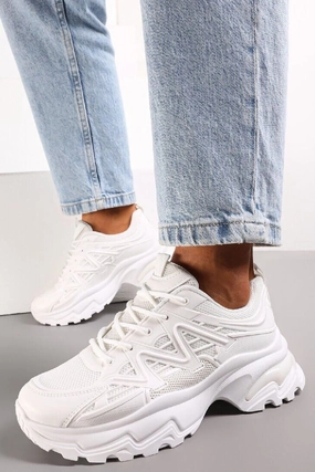 Size 4.5 Ankle Boots WHITE LACE UP FASHION STYLISH CHUNKY FLAT TRAINERS
