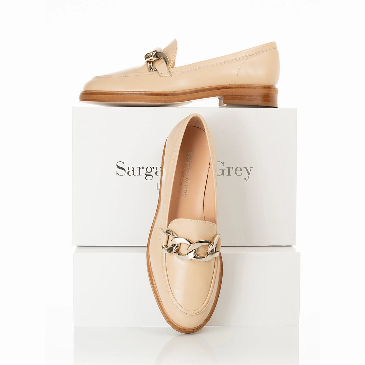 Wide Fit Loafers  - Beige Leather Agathea Chunky Loafers