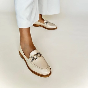 Loafers Leather Slip On Wide Fit Loafers  - Beige Leather