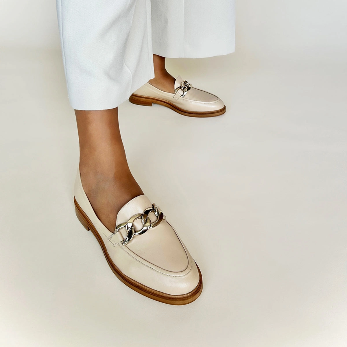 Wide Fit Loafers  - Beige Leather Hermes Fur Loafers