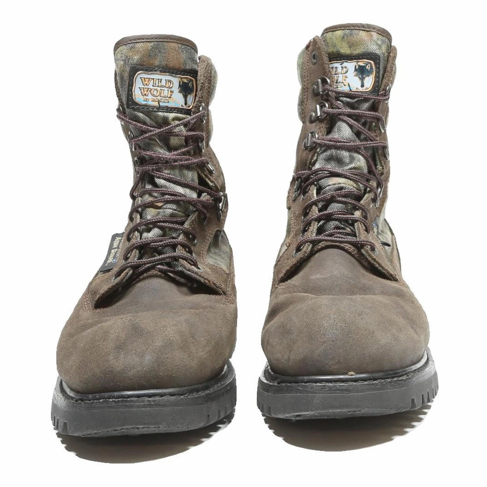 WILD WOLF Mens Lace-Up Boots Brown & Camouflage Synthetic UK 10.5 Durable Best Boot Laces For Hiking