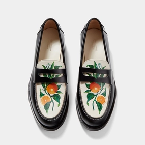Wilde Hand-Painted Orange Penny Loafer - Men's Laced Loafers
