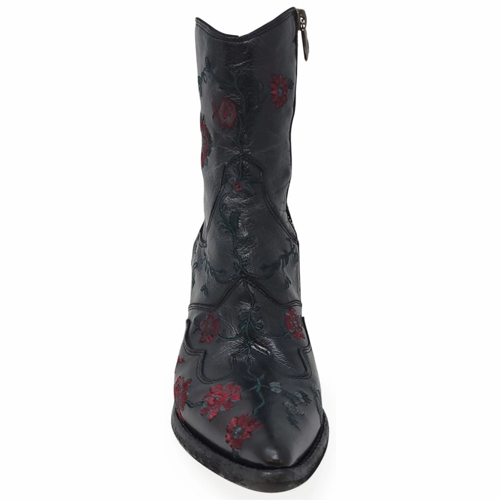 Black Leather Embroidered Ankle Boot Coolway Bring Betta Leather Knit Sweater Cuff Ankle Boots