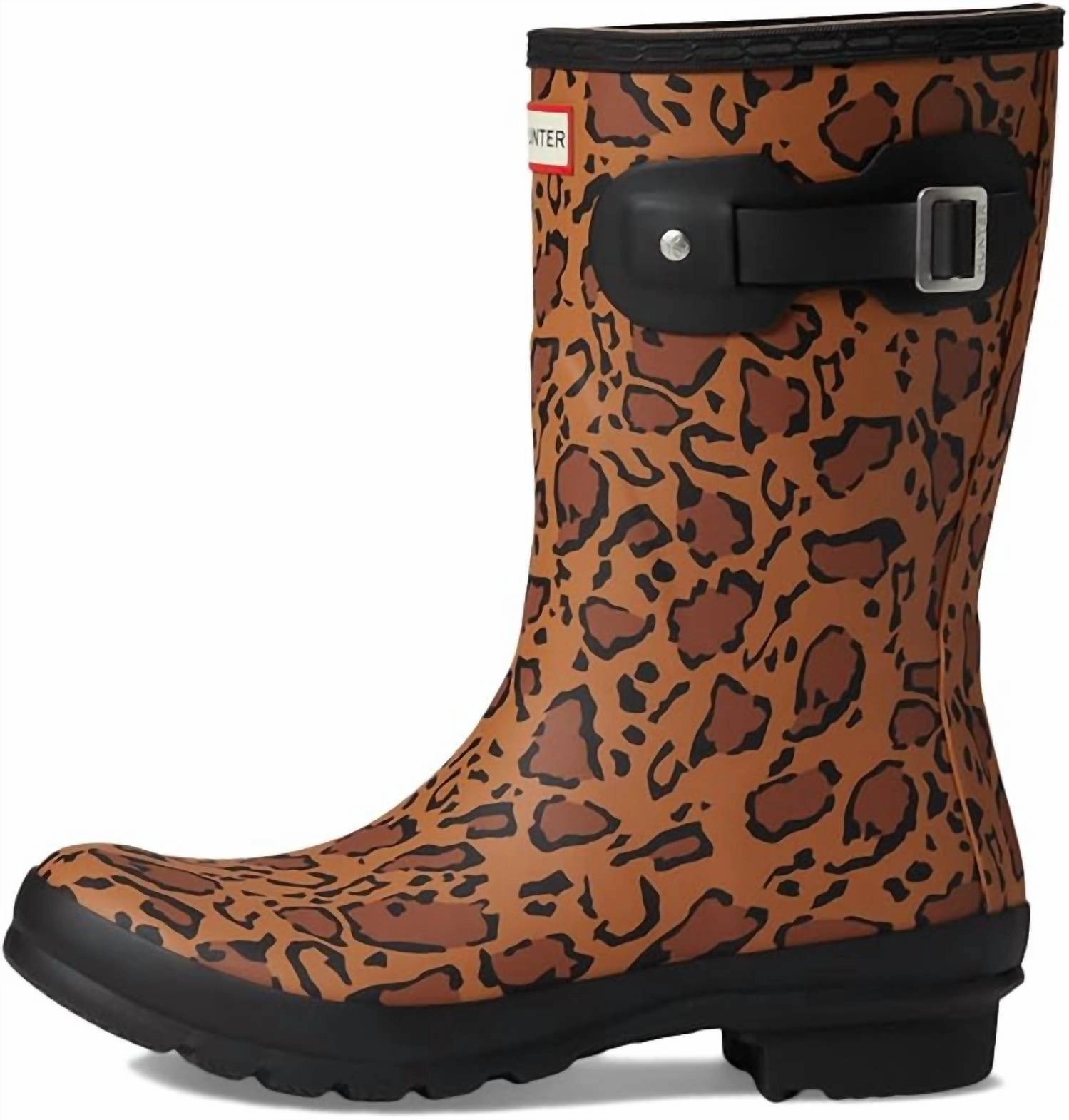Women's Original Short Leopard Print Boots In Rich Tan/saddle/black Suede Pointed Chelsea Boots