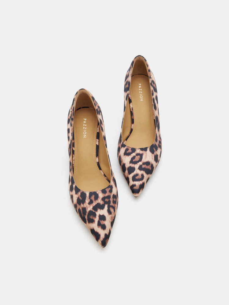 Zira Leopard Print Pointed Toe Heels Low High Heels
